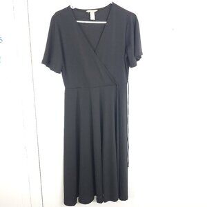 Hm Dress Womens M Fixed Wrap Short Flutter Loose Sleeve Stretchy A Line Midi